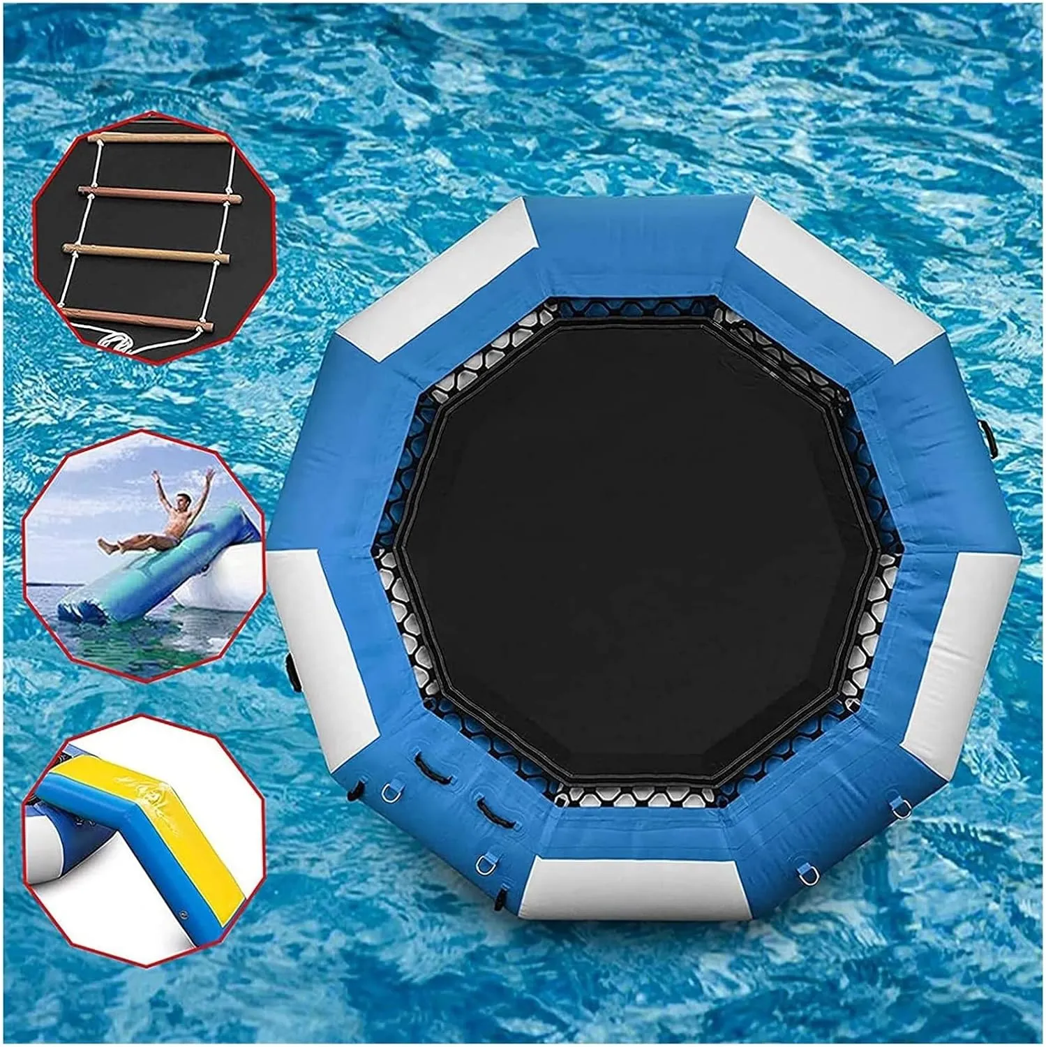 Bounce Swim Platform,Inflatable Water Trampoline, 5/7/10/13 Foot Water Sports Safety Platform, with Ladder and Slide, Water Sports Toys and Amusement Facilities(1.5m/5ft)