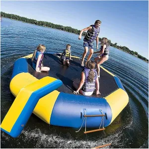 Bounce Swim Platform,Inflatable Water Trampoline, 5/7/10/13 Foot Water Sports Safety Platform, with Ladder and Slide, Water Sports Toys and Amusement Facilities(1.5m/5ft)