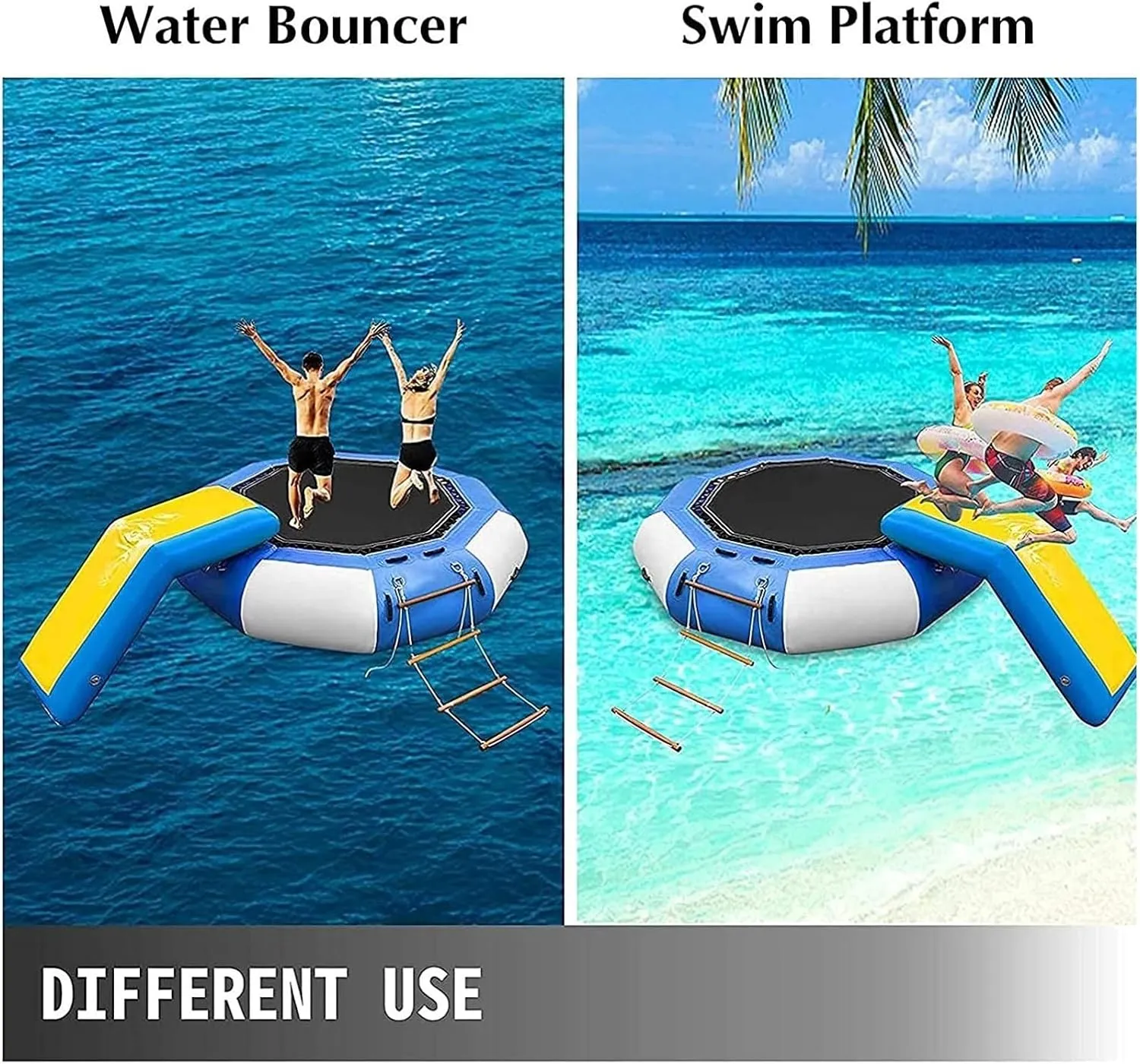 Bounce Swim Platform,Inflatable Water Trampoline, 5/7/10/13 Foot Water Sports Safety Platform, with Ladder and Slide, Water Sports Toys and Amusement Facilities(1.5m/5ft)