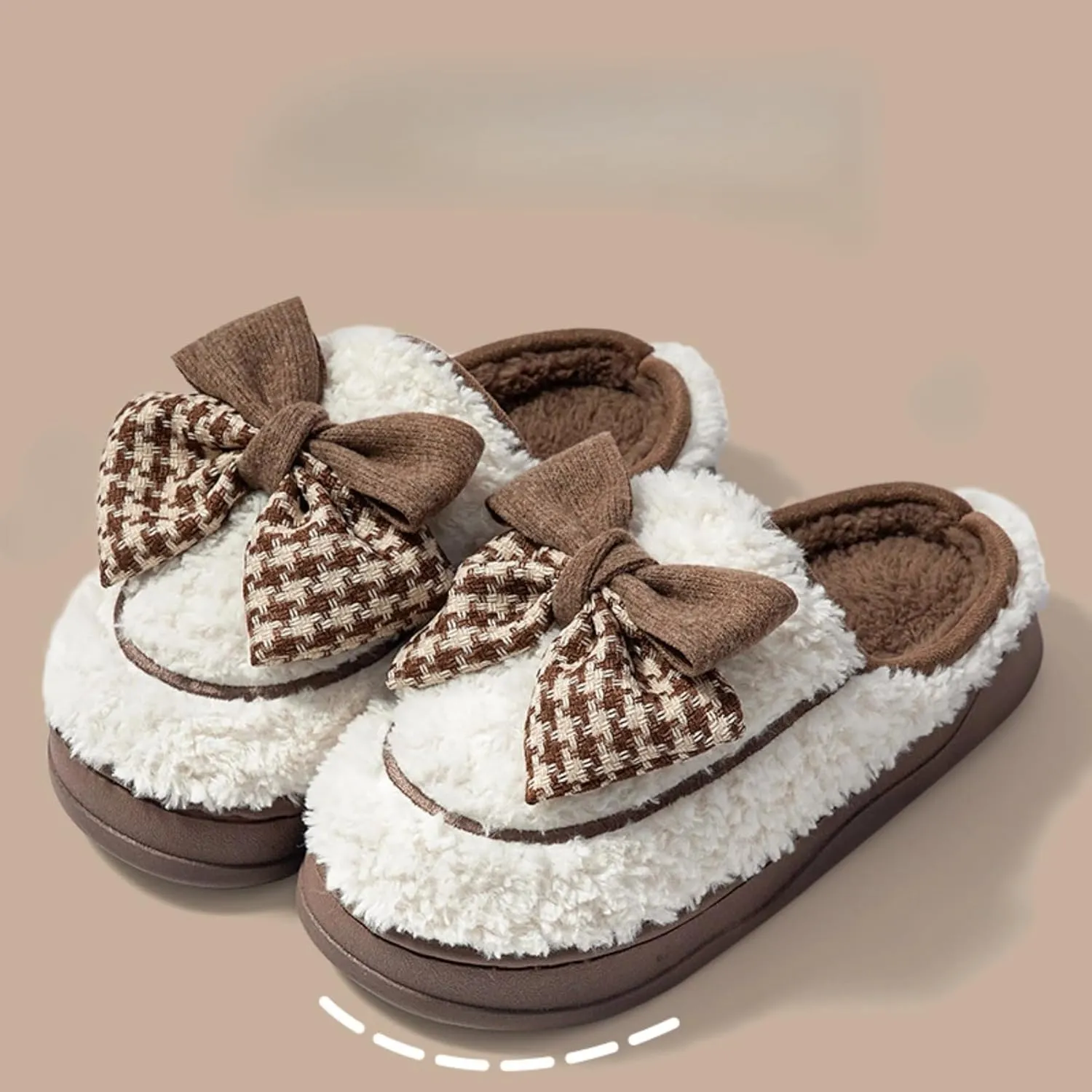 Bow House Slippers for Women Cute Soft Fleece Winter Warm Bow Tie Slippers Plush Slip On Home Slippers with Bows Non Slip Comfy Cozy Indoor Fuzzy Bedroom Shoes
