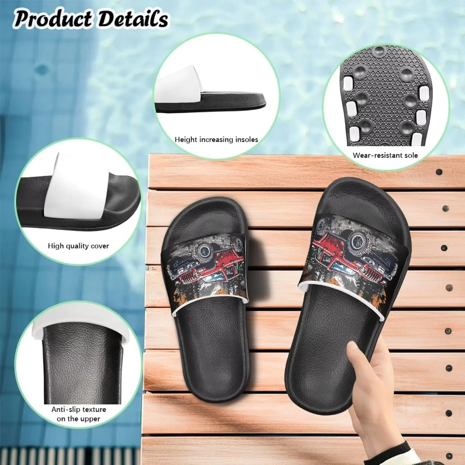 Boys Slide Sandals Summer Shoes for Kids Shower Slippers Non Slip Slippers