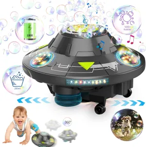 Bubble Machine for Kids - Automatic Bubble Maker with LED Light & Music, Rotating 360° UFO Toys, Safe Bubble Blower for Pets Dogs Cats, Cool Outdoor Toy for 1-3 3-8 Year Old Boys Girls Birthday Gifts