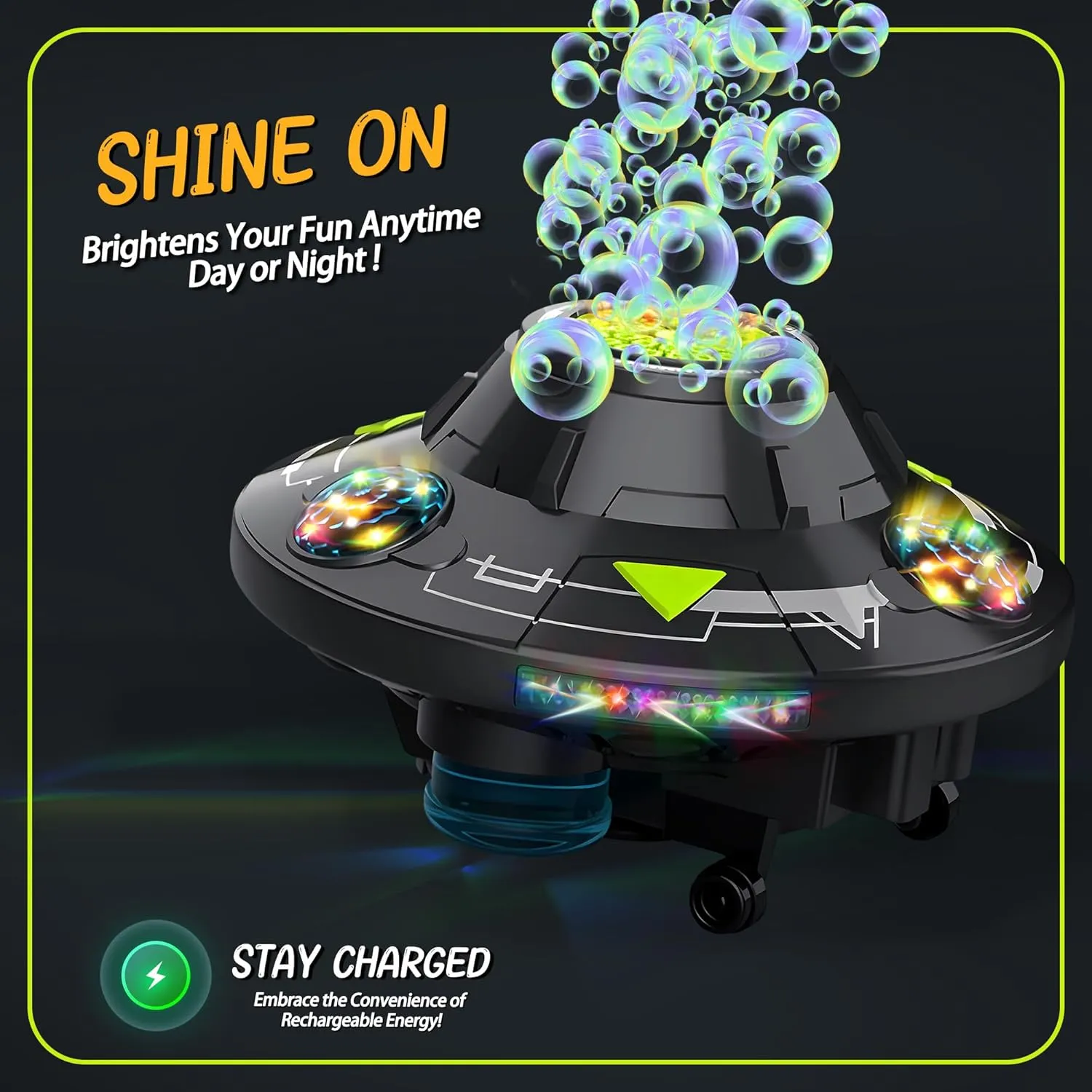 Bubble Machine for Kids - Automatic Bubble Maker with LED Light & Music, Rotating 360° UFO Toys, Safe Bubble Blower for Pets Dogs Cats, Cool Outdoor Toy for 1-3 3-8 Year Old Boys Girls Birthday Gifts