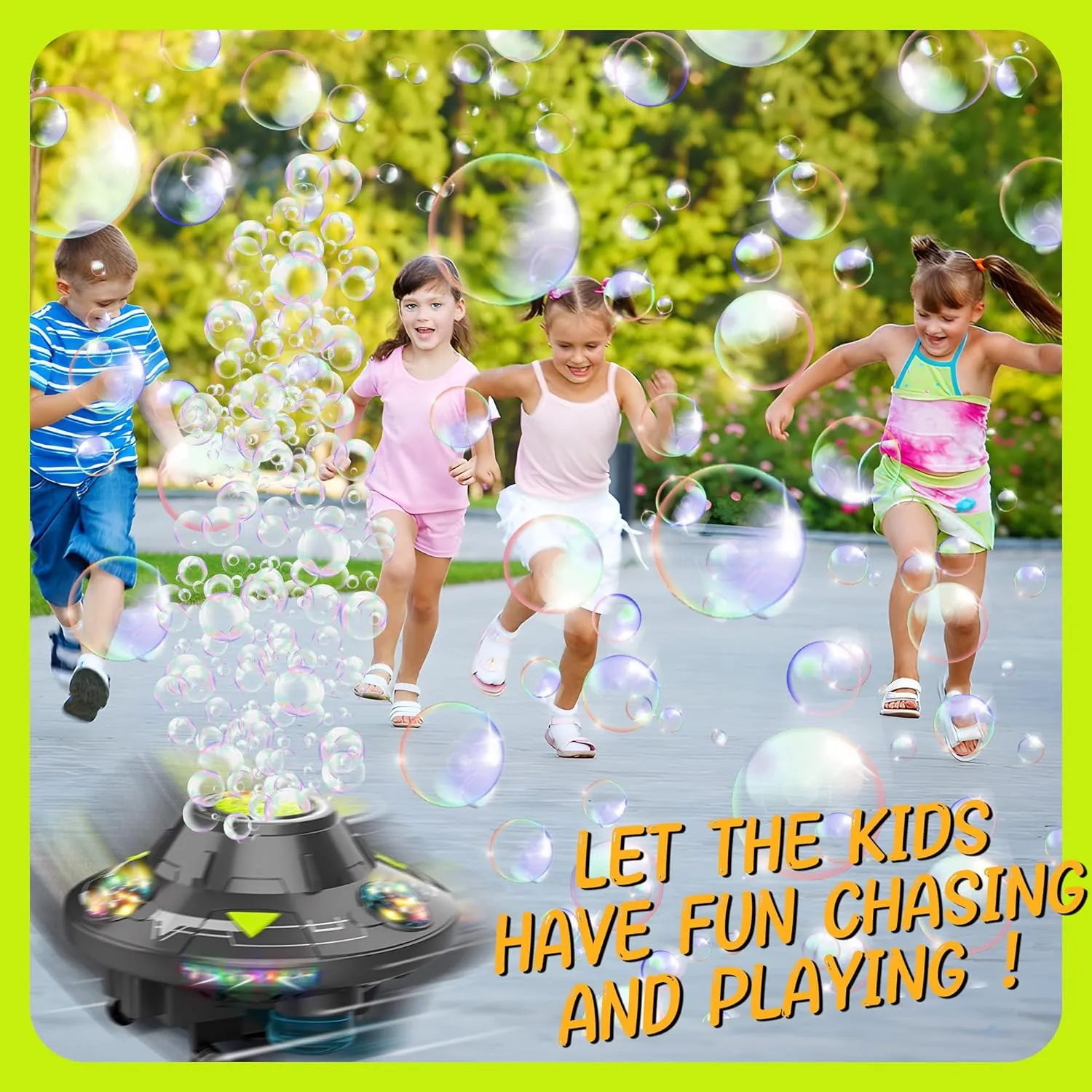 Bubble Machine for Kids - Automatic Bubble Maker with LED Light & Music, Rotating 360° UFO Toys, Safe Bubble Blower for Pets Dogs Cats, Cool Outdoor Toy for 1-3 3-8 Year Old Boys Girls Birthday Gifts