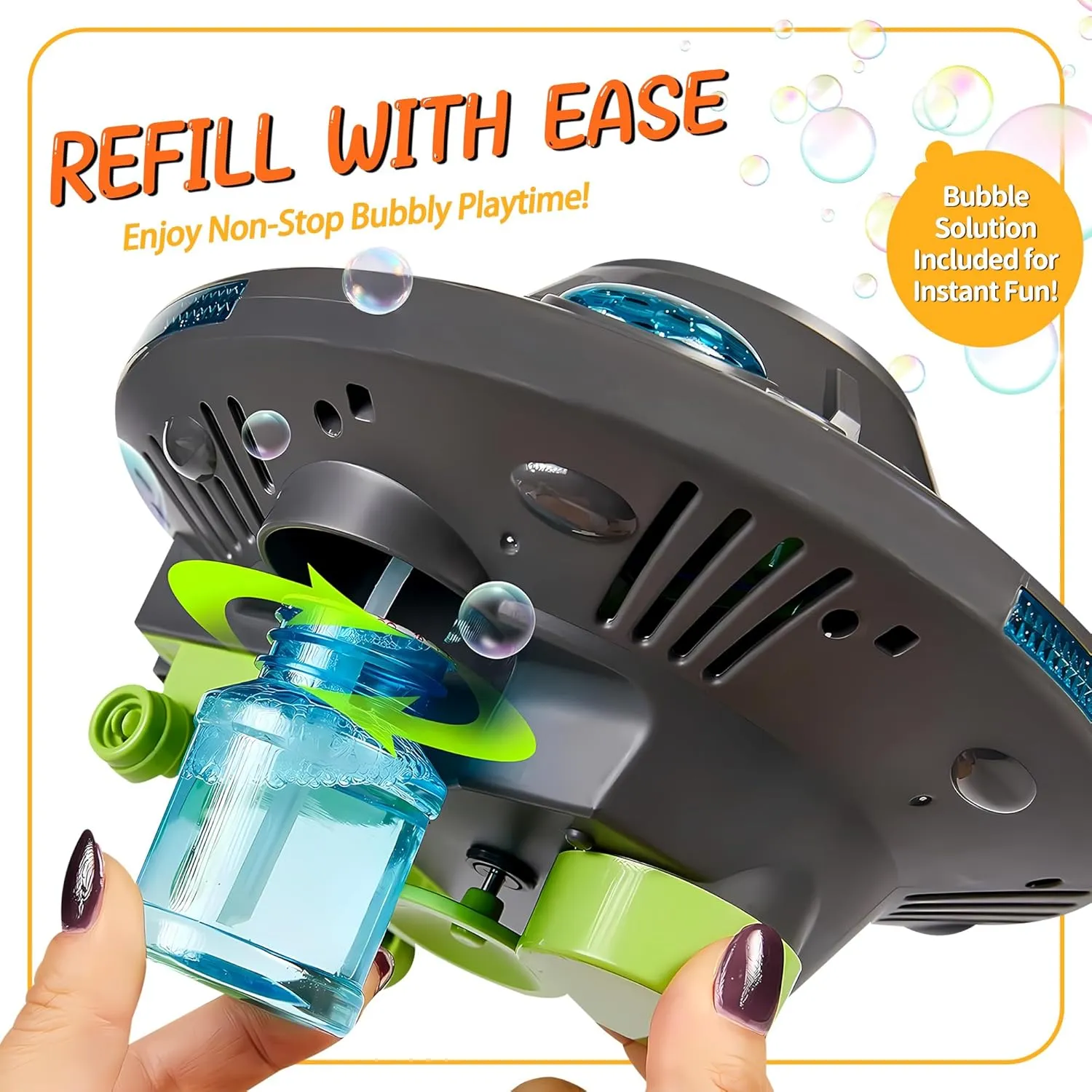 Bubble Machine for Kids - Automatic Bubble Maker with LED Light & Music, Rotating 360° UFO Toys, Safe Bubble Blower for Pets Dogs Cats, Cool Outdoor Toy for 1-3 3-8 Year Old Boys Girls Birthday Gifts
