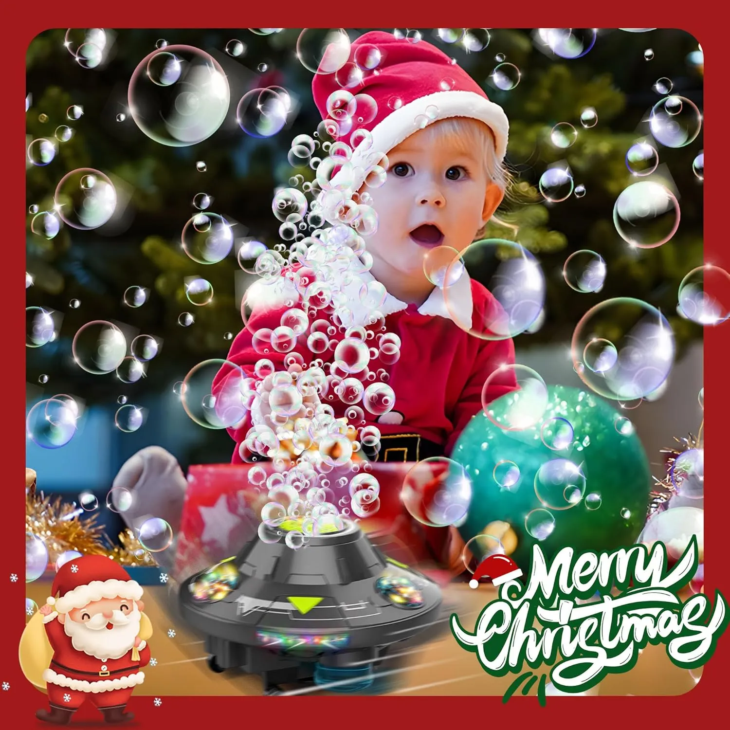 Bubble Machine for Kids - Automatic Bubble Maker with LED Light & Music, Rotating 360° UFO Toys, Safe Bubble Blower for Pets Dogs Cats, Cool Outdoor Toy for 1-3 3-8 Year Old Boys Girls Birthday Gifts