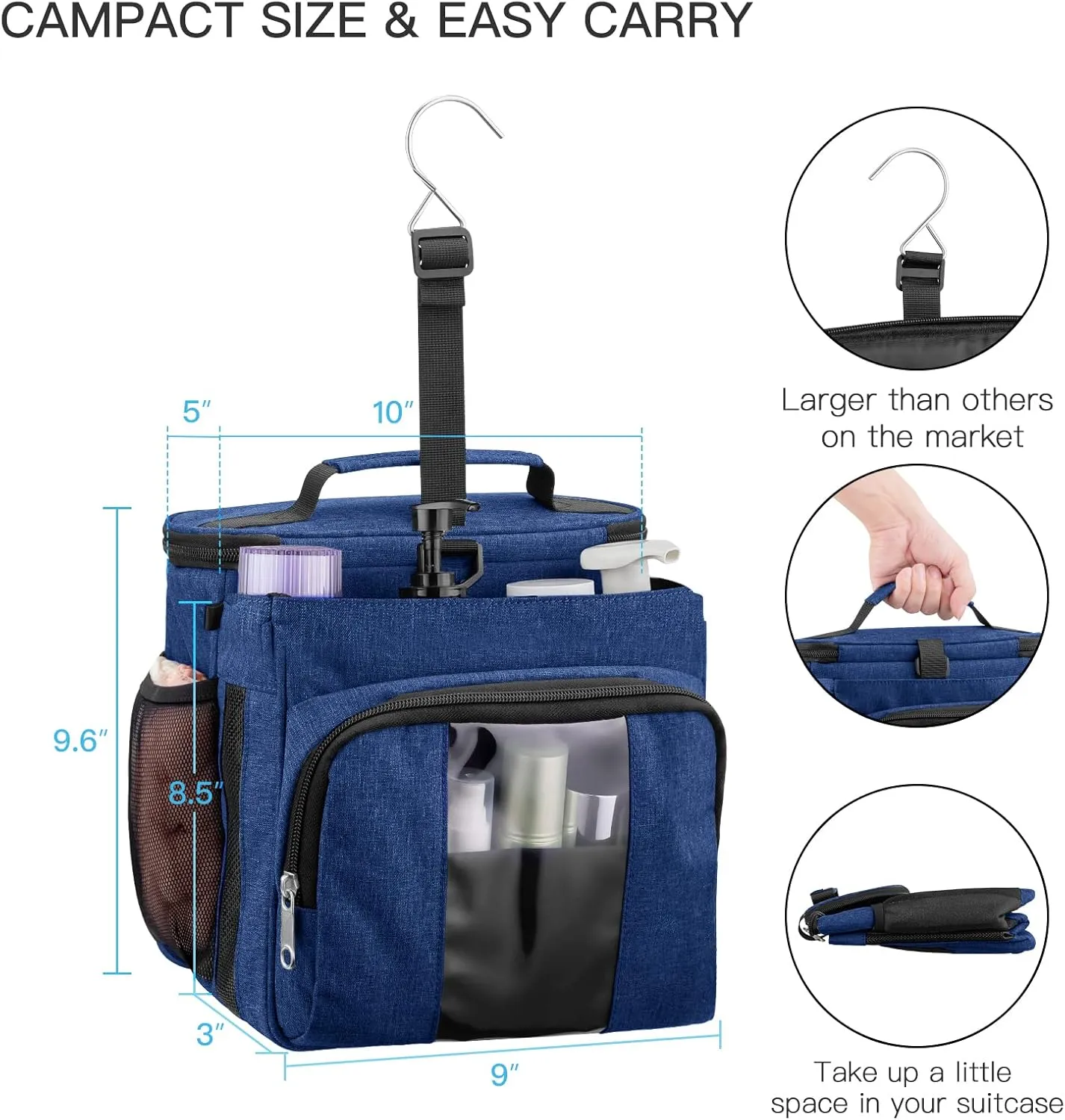 Bukere Portable Shower Caddy, Shower Caddy Tote Bag for College Dorm Travel, Hanging Toiletry Bath Bag for Student, Gym, Camp
