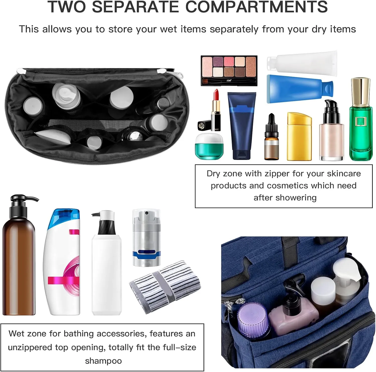 Bukere Portable Shower Caddy, Shower Caddy Tote Bag for College Dorm Travel, Hanging Toiletry Bath Bag for Student, Gym, Camp