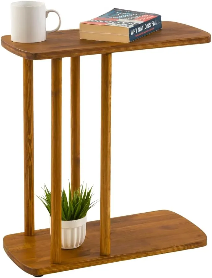 C-Shaped Solid Wood End Table, Side Table for Couches, Sofa Tables Slide Under Couch for Living Room, Over Couch TV Tray Table for Small Spaces Style Wooden (Oak, Large)