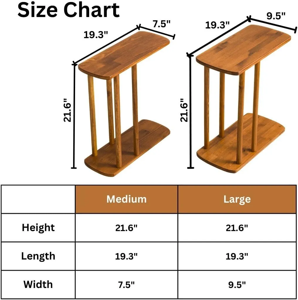 C-Shaped Solid Wood End Table, Side Table for Couches, Sofa Tables Slide Under Couch for Living Room, Over Couch TV Tray Table for Small Spaces Style Wooden (Oak, Large)