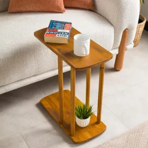C-Shaped Solid Wood End Table, Side Table for Couches, Sofa Tables Slide Under Couch for Living Room, Over Couch TV Tray Table for Small Spaces Style Wooden (Oak, Large)