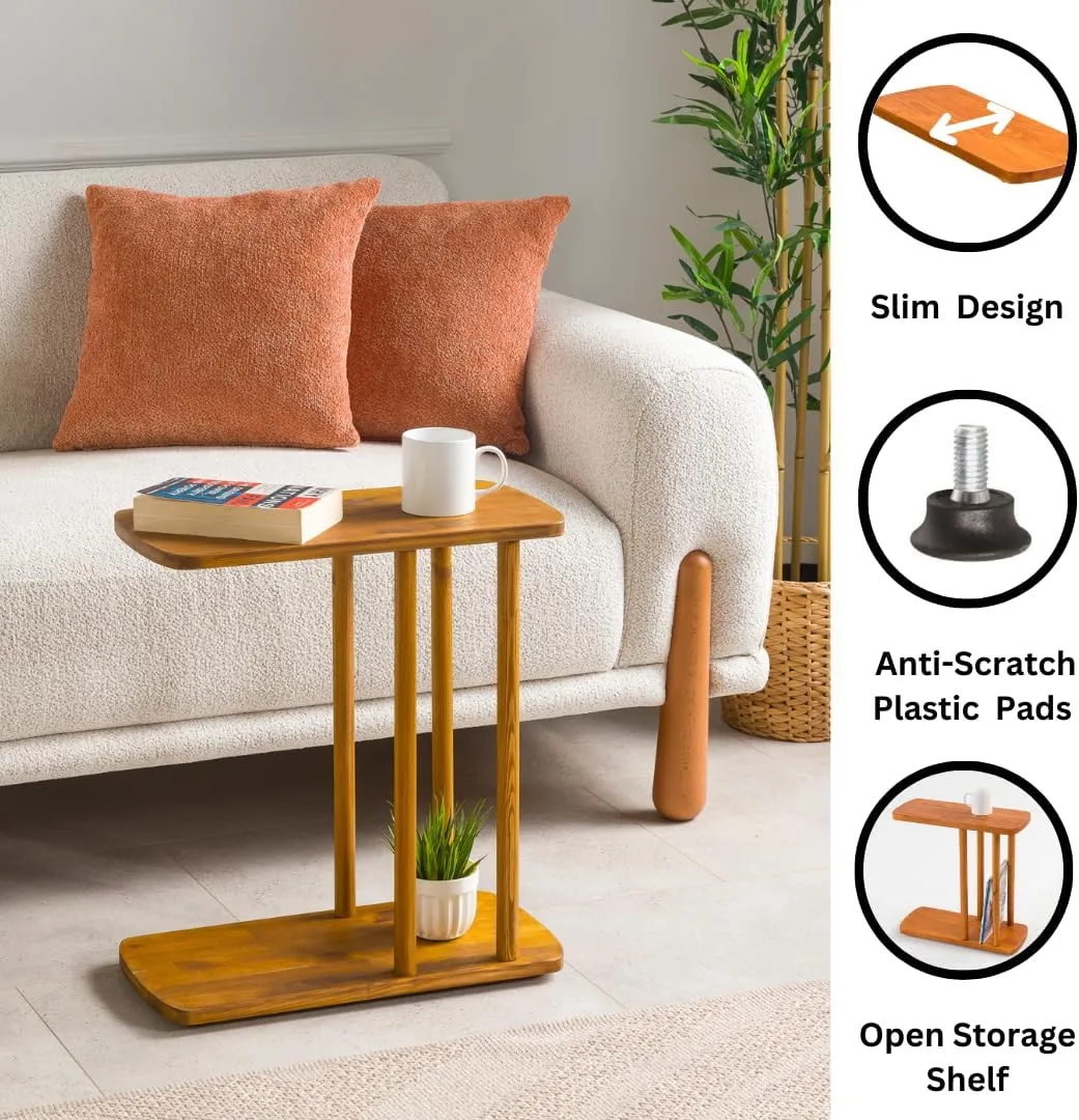 C-Shaped Solid Wood End Table, Side Table for Couches, Sofa Tables Slide Under Couch for Living Room, Over Couch TV Tray Table for Small Spaces Style Wooden (Oak, Large)