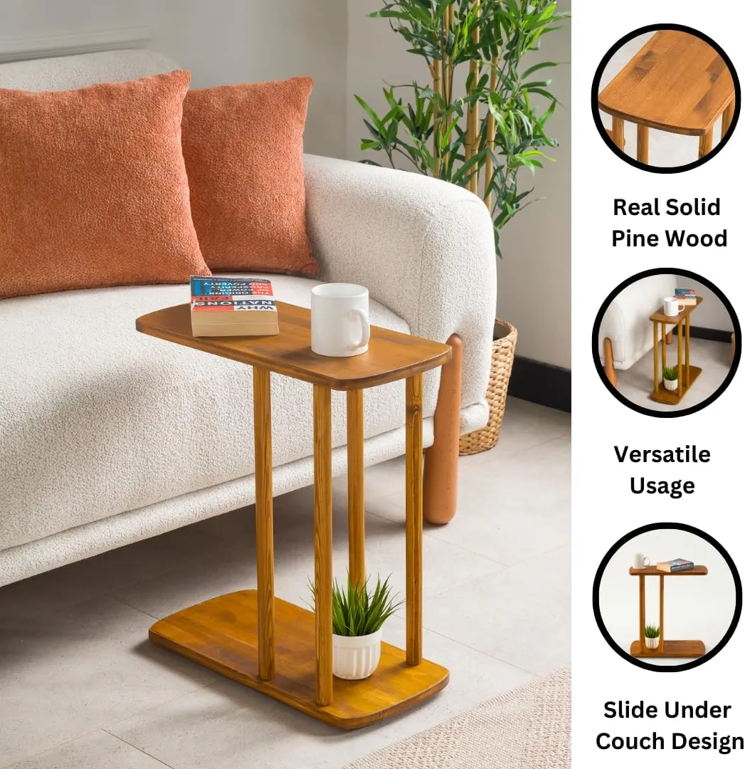 C-Shaped Solid Wood End Table, Side Table for Couches, Sofa Tables Slide Under Couch for Living Room, Over Couch TV Tray Table for Small Spaces Style Wooden (Oak, Large)
