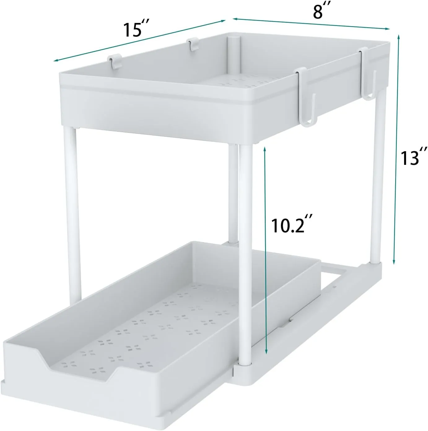 Cabinet, 2 Pack Under Sink Organizer, 2 Tier Sliding Bathroom Kitchen Organizer, Large White ABS Baskets, Easy Install & Clean