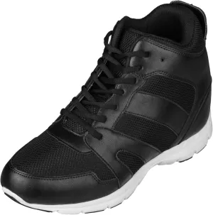 CALTO Men's Invisible Height Increasing Elevator Shoes - Black Leather/Mesh Lace-up Sporty Trainers - 4 Inches Taller - G3330 - Size 11 D(M) US
