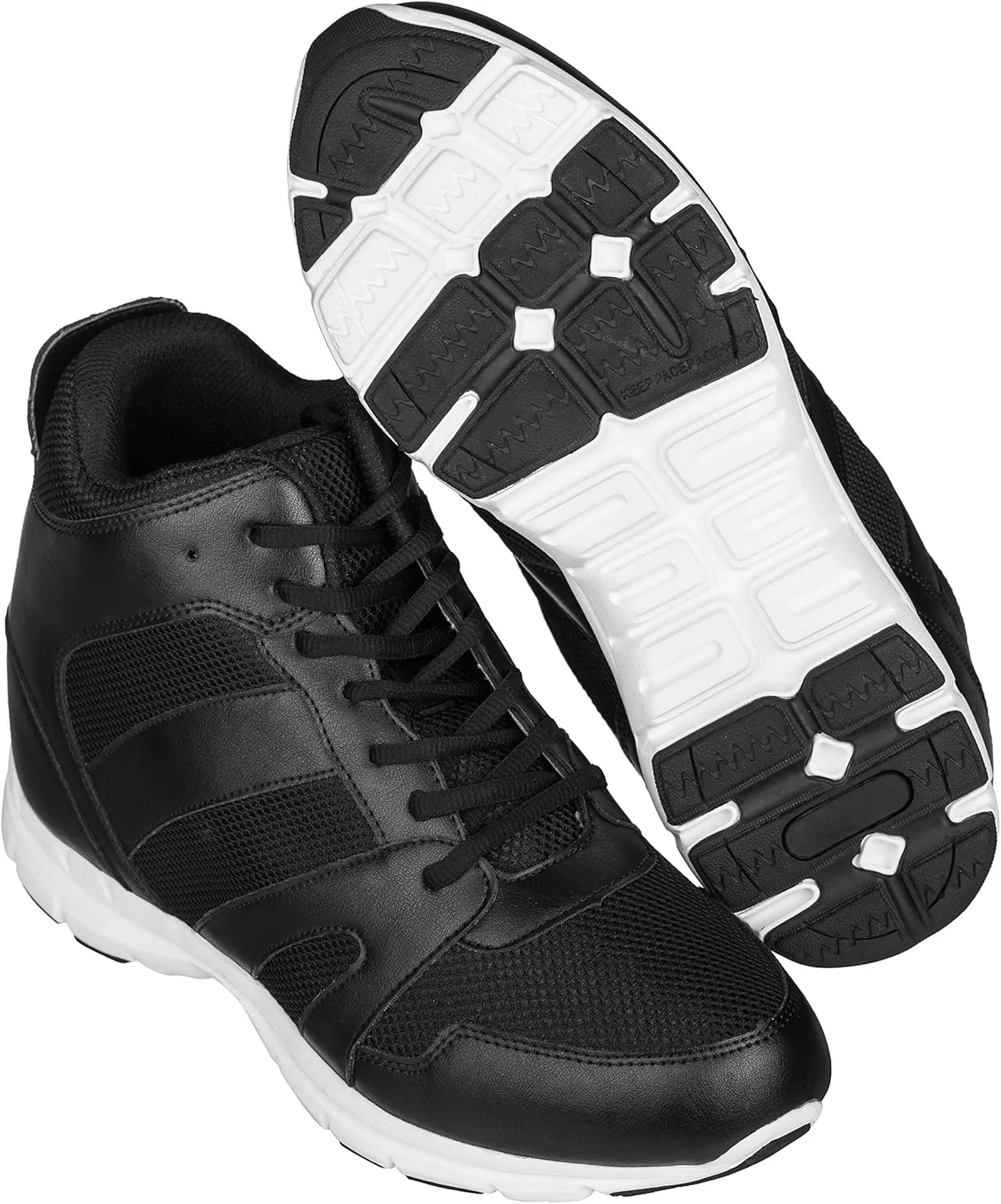 CALTO Men's Invisible Height Increasing Elevator Shoes - Black Leather/Mesh Lace-up Sporty Trainers - 4 Inches Taller - G3330 - Size 11 D(M) US