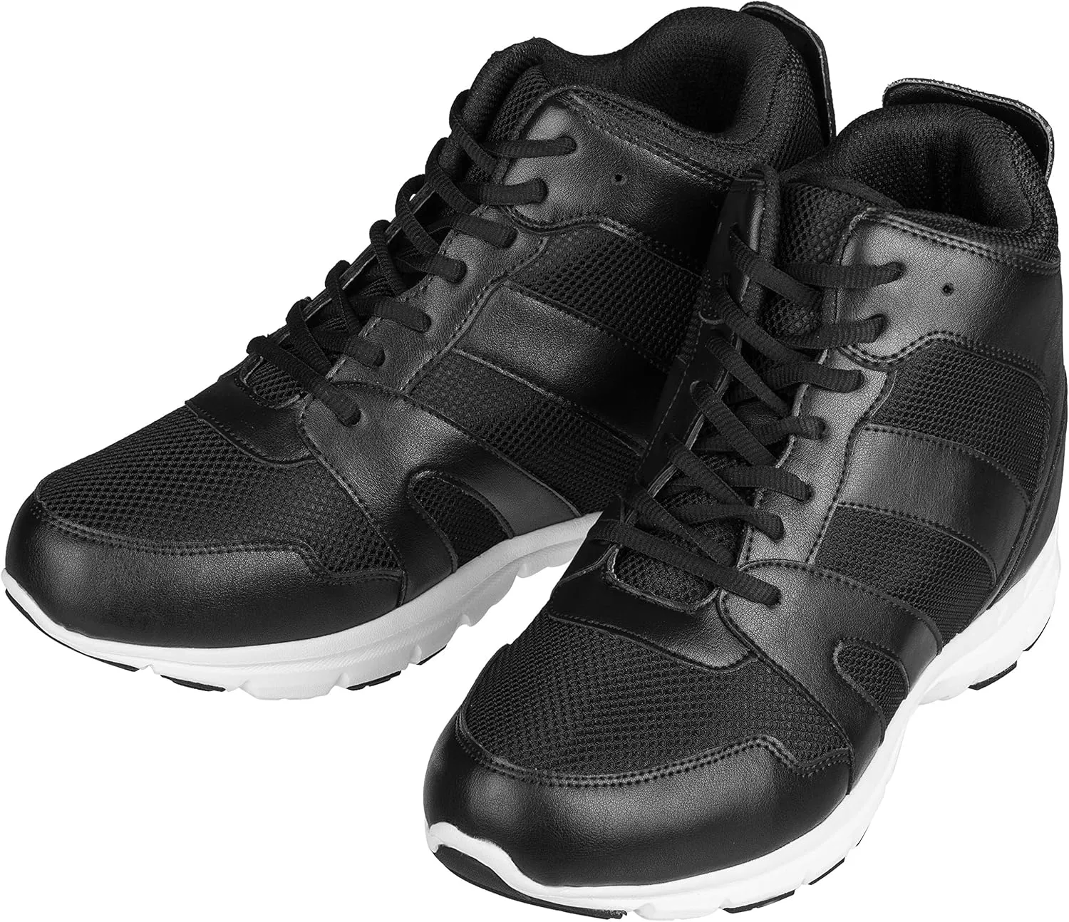 CALTO Men's Invisible Height Increasing Elevator Shoes - Black Leather/Mesh Lace-up Sporty Trainers - 4 Inches Taller - G3330 - Size 11 D(M) US