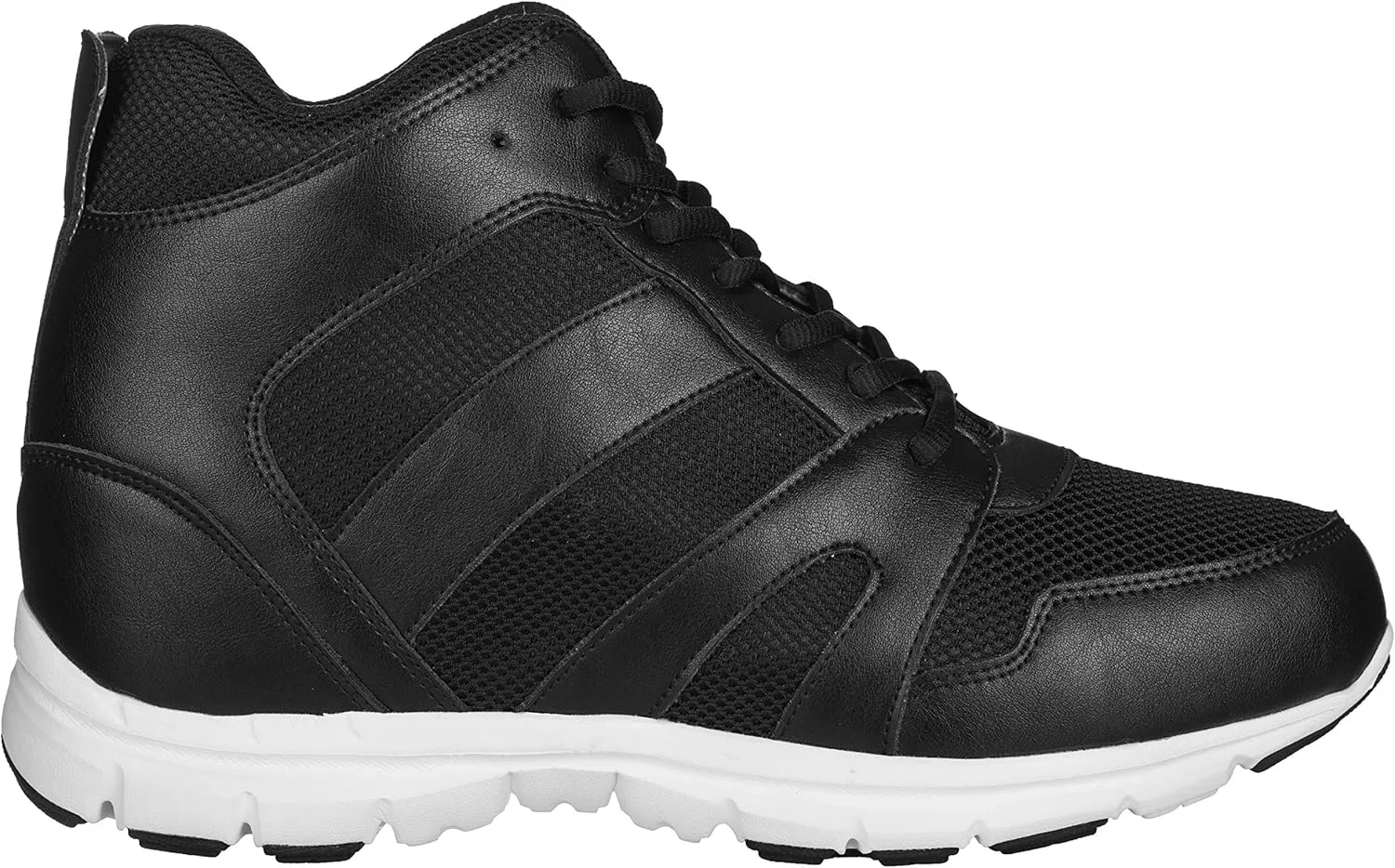 CALTO Men's Invisible Height Increasing Elevator Shoes - Black Leather/Mesh Lace-up Sporty Trainers - 4 Inches Taller - G3330 - Size 11 D(M) US
