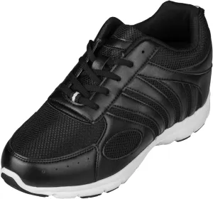 CALTO Men's Invisible Height Increasing Elevator Shoes - Black Leather/Mesh Lace-up Super Lightweight Trainer Sneakers - 3 Inches Taller - G3304 - Size 10 D(M) US