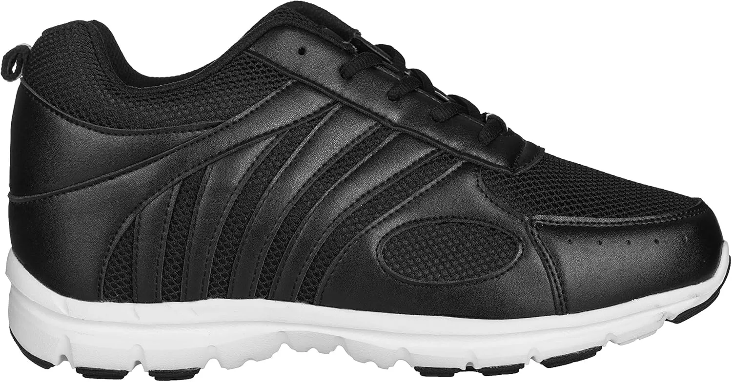 CALTO Men's Invisible Height Increasing Elevator Shoes - Black Leather/Mesh Lace-up Super Lightweight Trainer Sneakers - 3 Inches Taller - G3304 - Size 10 D(M) US