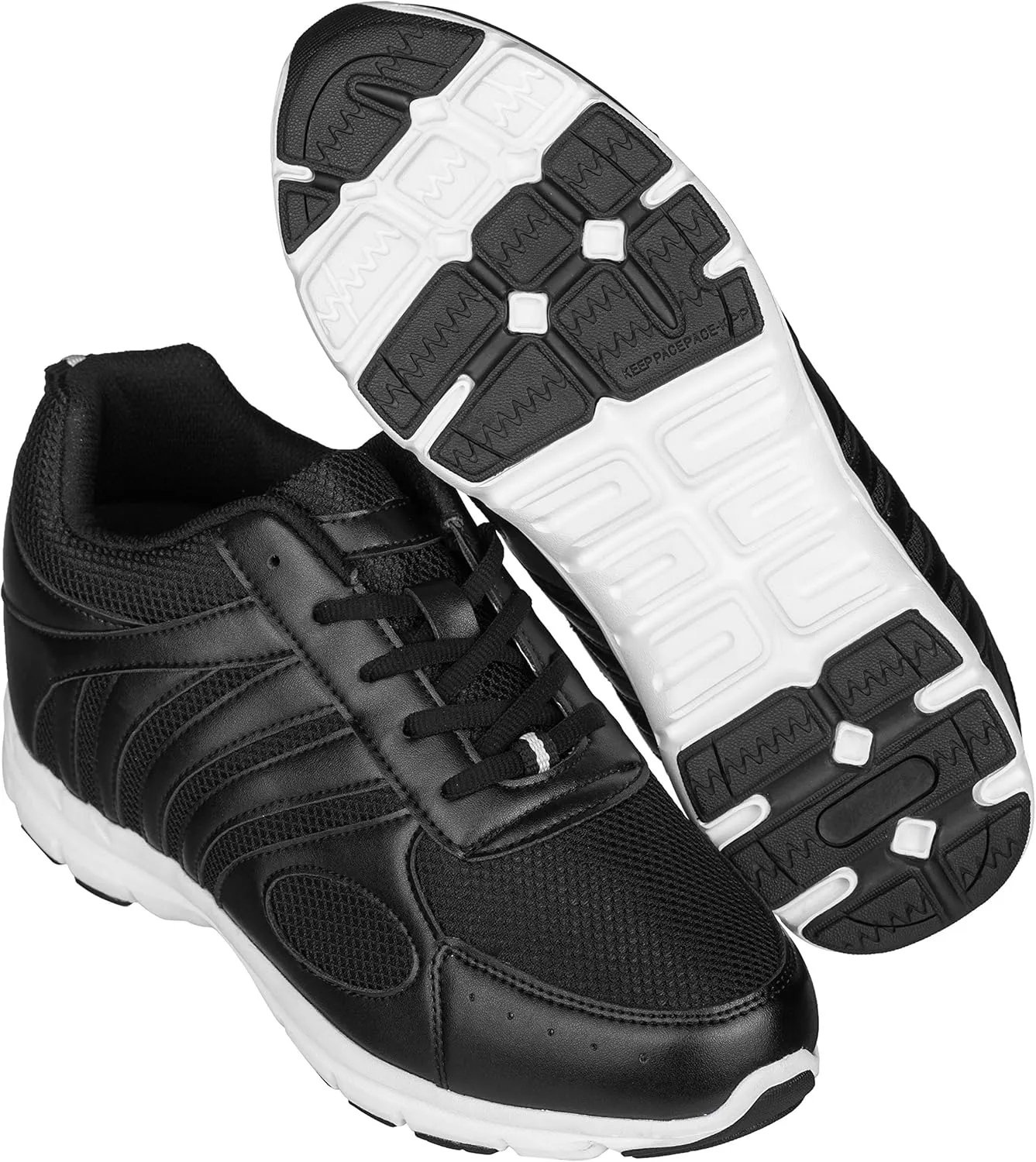 CALTO Men's Invisible Height Increasing Elevator Shoes - Black Leather/Mesh Lace-up Super Lightweight Trainer Sneakers - 3 Inches Taller - G3304 - Size 10 D(M) US