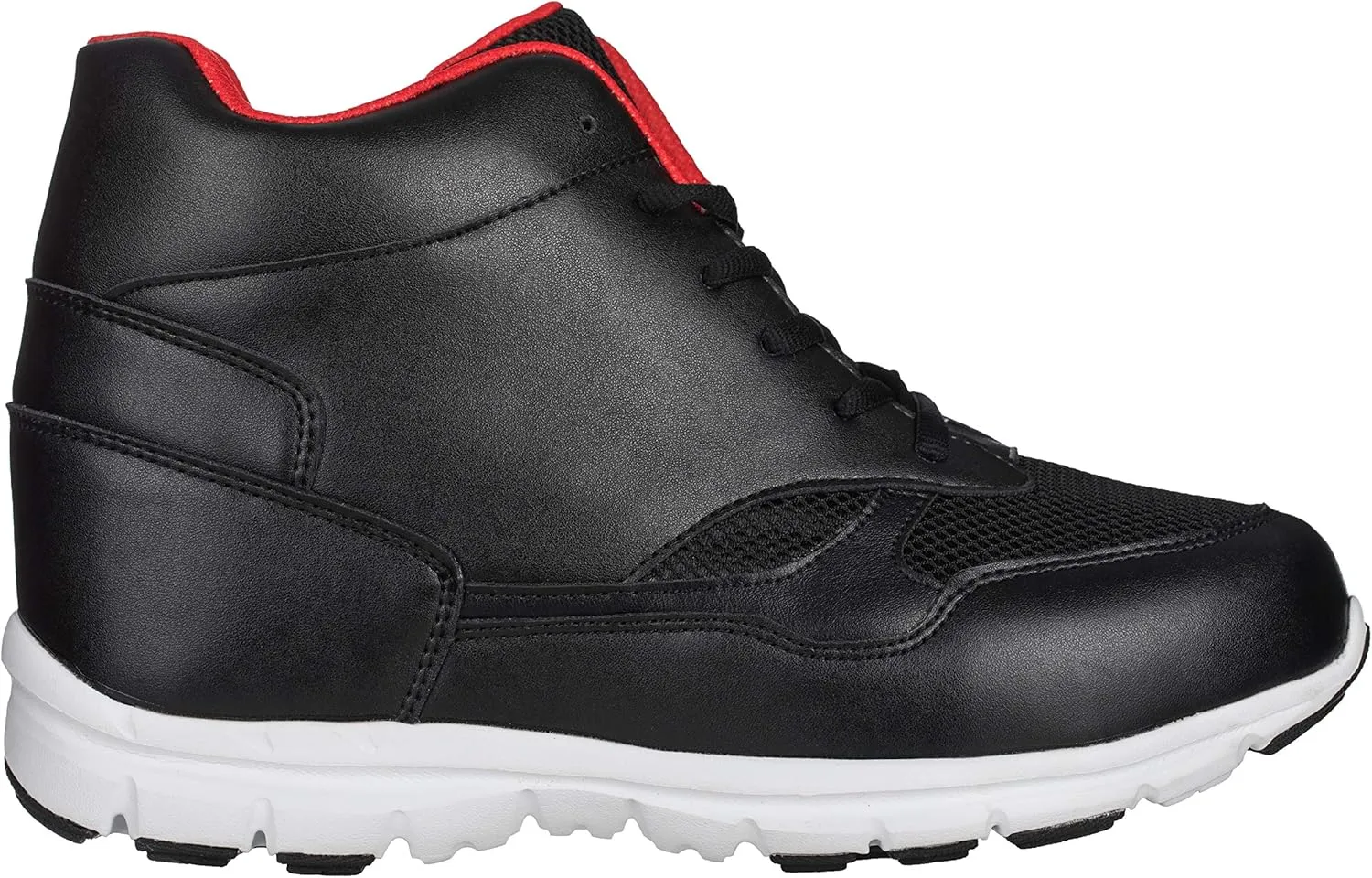 CALTO Men's Invisible Height Increasing Elevator Shoes - Black/Red Leather/Mesh Lace-up Sporty Trainers - 4 Inches Taller - G3332 - Size 9 D(M) US