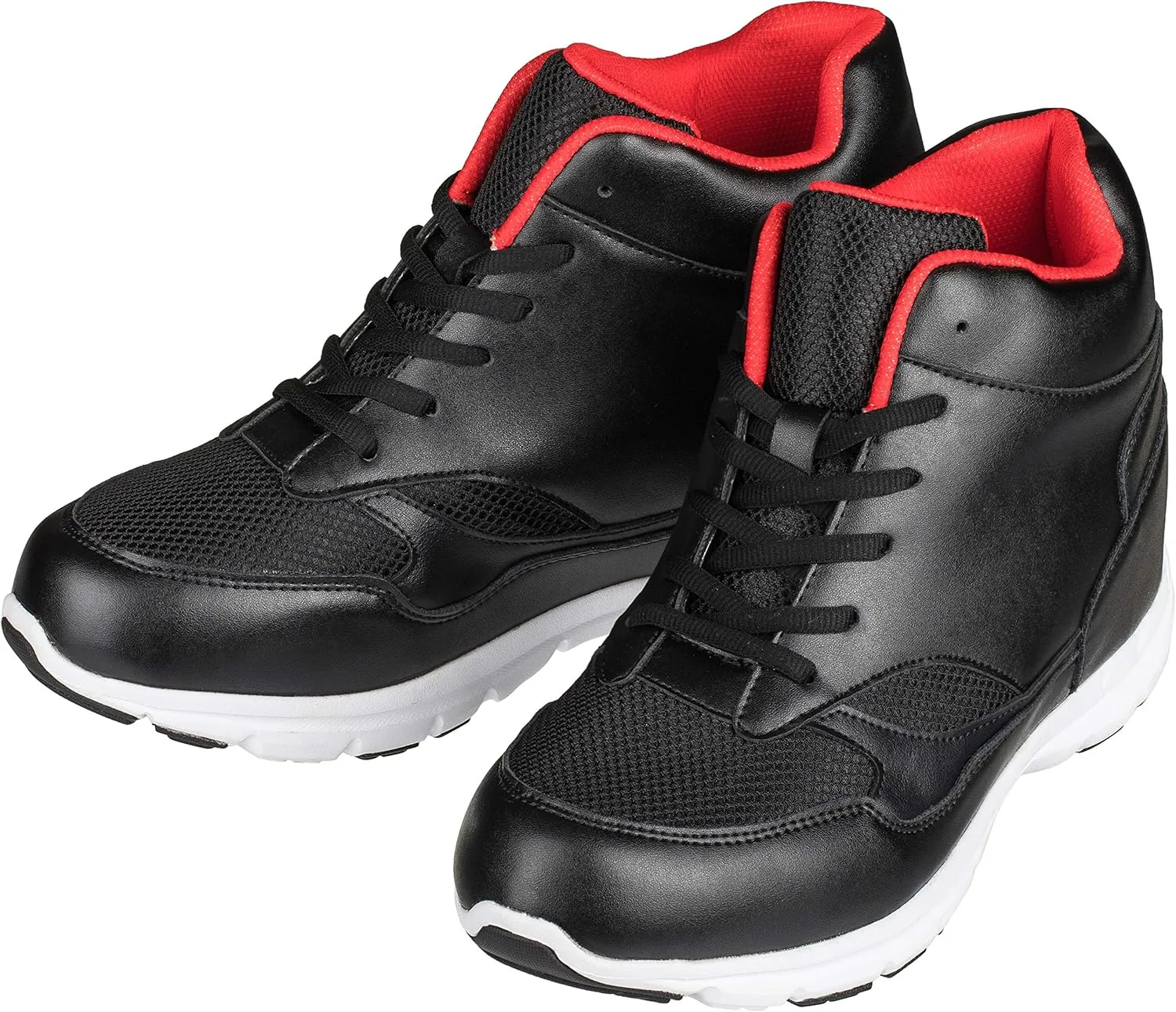 CALTO Men's Invisible Height Increasing Elevator Shoes - Black/Red Leather/Mesh Lace-up Sporty Trainers - 4 Inches Taller - G3332 - Size 9 D(M) US