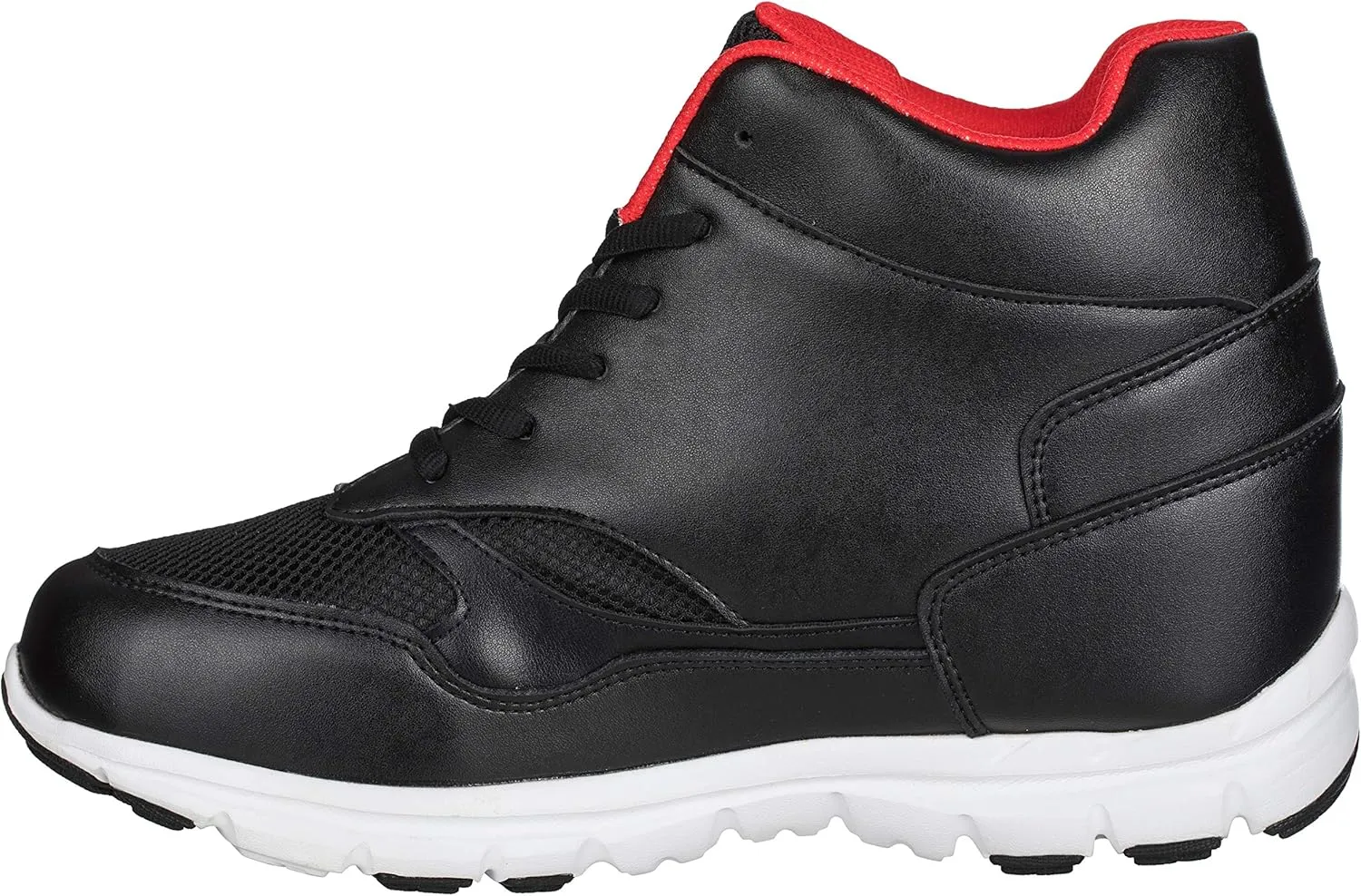 CALTO Men's Invisible Height Increasing Elevator Shoes - Black/Red Leather/Mesh Lace-up Sporty Trainers - 4 Inches Taller - G3332 - Size 9 D(M) US