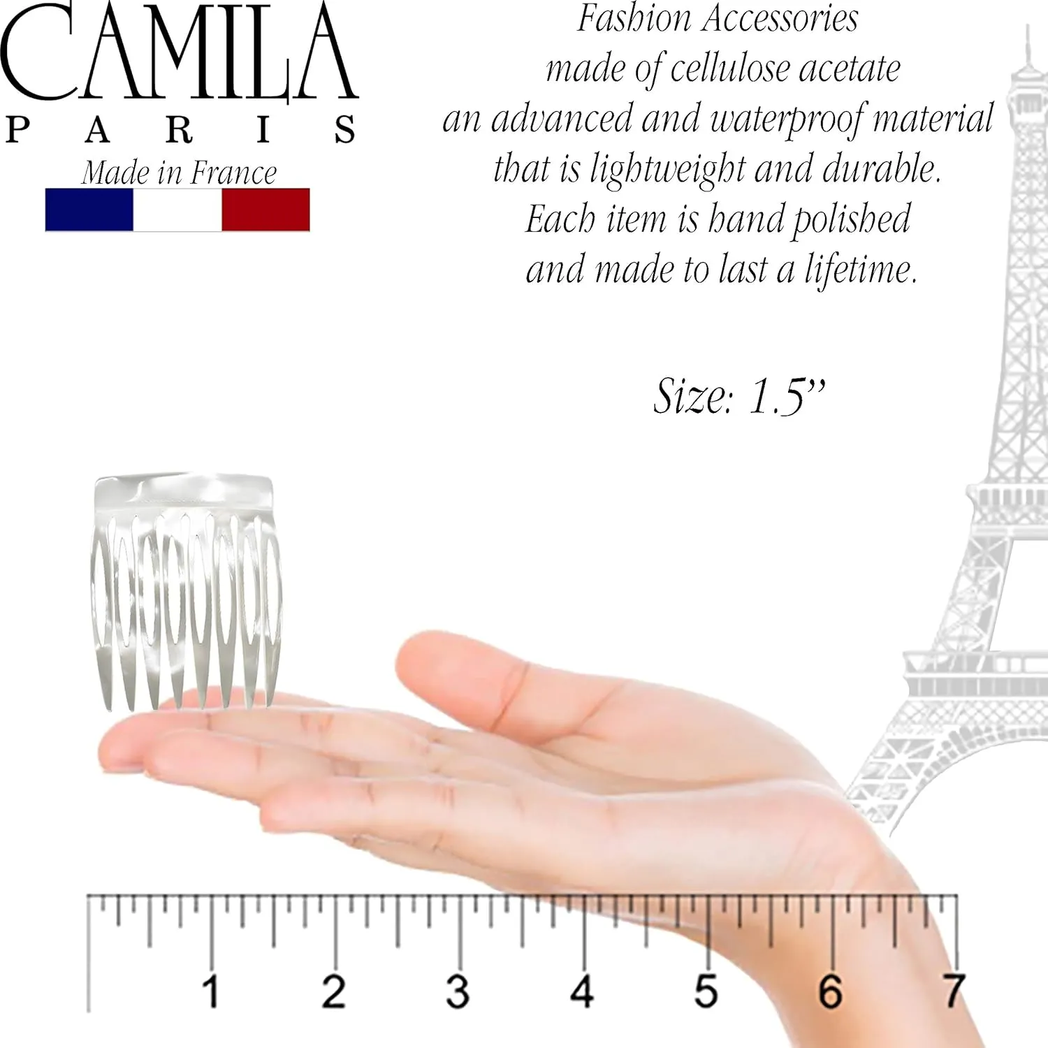 Camila Paris CP3010 French Hair Side Comb Handmade Small Pearl French Twist Hair Combs Decorative, Strong Hold Hair Clips for Women Bun Chignon Up-Do Styling Girls Hair Accessories, Made in France