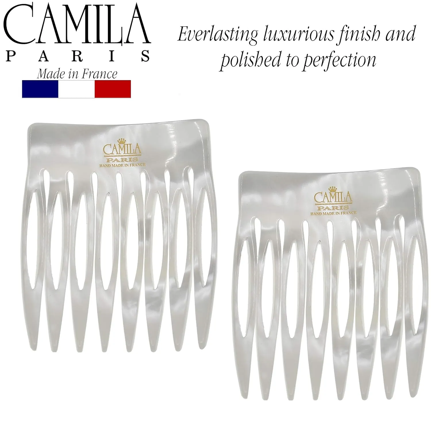 Camila Paris CP3010 French Hair Side Comb Handmade Small Pearl French Twist Hair Combs Decorative, Strong Hold Hair Clips for Women Bun Chignon Up-Do Styling Girls Hair Accessories, Made in France