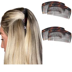 Camila Paris French Side Combs Large 4 Piece Curved Tortoise Shell French Twist Hair Combs Decorative, Strong Hold Hair Clips for Women Bun Chignon Up-Do, Styling Girls Hair Accessories Made in France