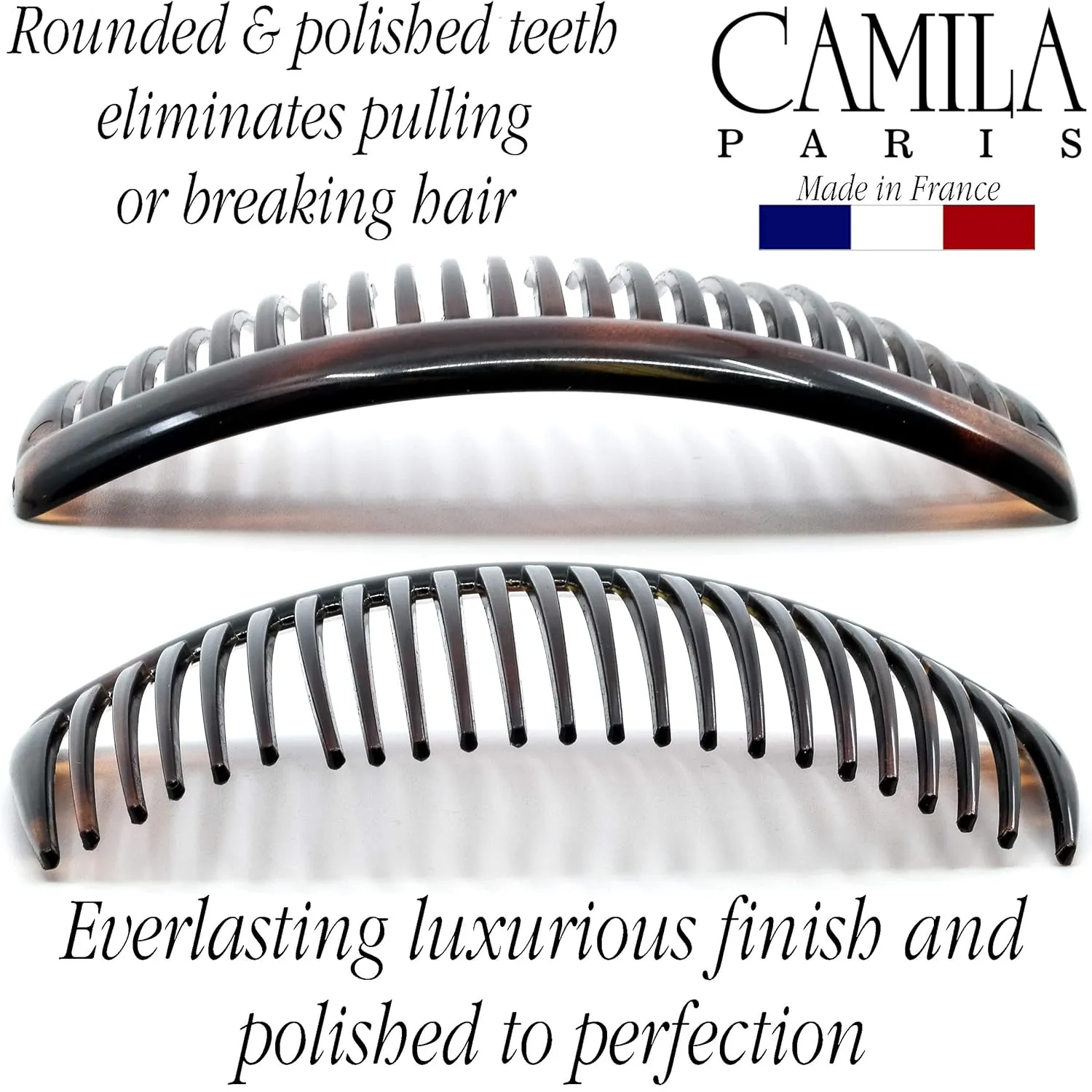 Camila Paris French Side Combs Large 4 Piece Curved Tortoise Shell French Twist Hair Combs Decorative, Strong Hold Hair Clips for Women Bun Chignon Up-Do, Styling Girls Hair Accessories Made in France