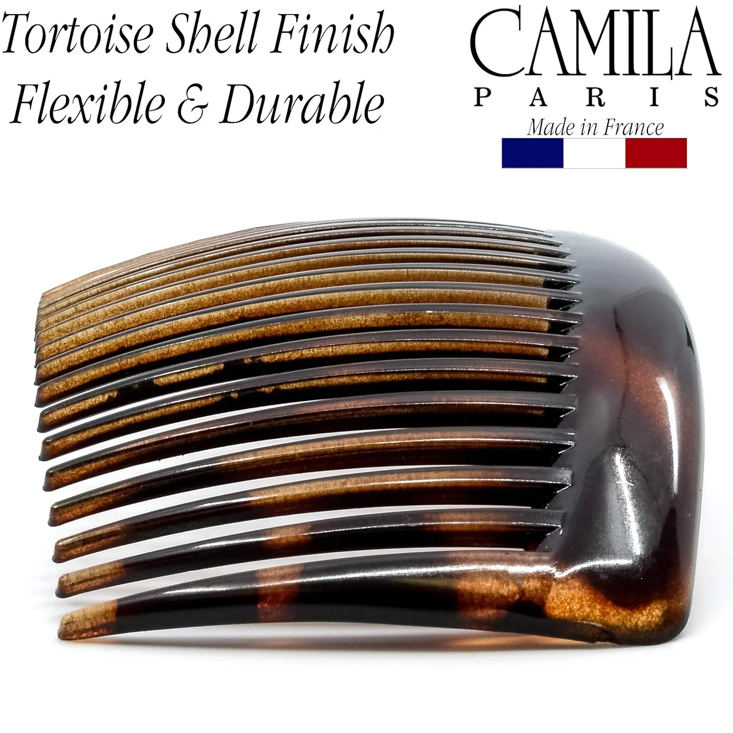 Camila Paris French Side Combs Large 4 Piece Curved Tortoise Shell French Twist Hair Combs Decorative, Strong Hold Hair Clips for Women Bun Chignon Up-Do, Styling Girls Hair Accessories Made in France