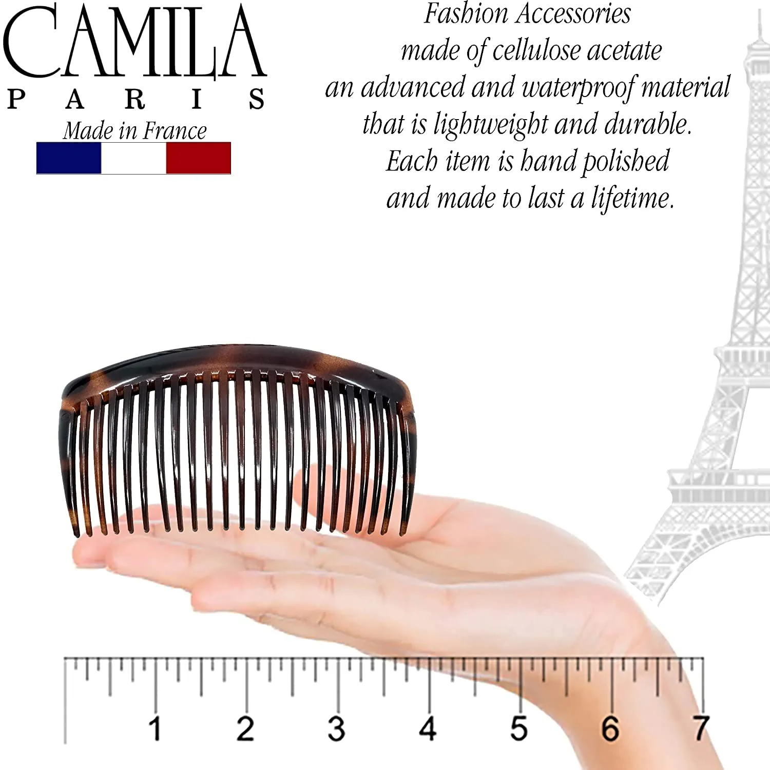 Camila Paris French Side Combs Large 4 Piece Curved Tortoise Shell French Twist Hair Combs Decorative, Strong Hold Hair Clips for Women Bun Chignon Up-Do, Styling Girls Hair Accessories Made in France