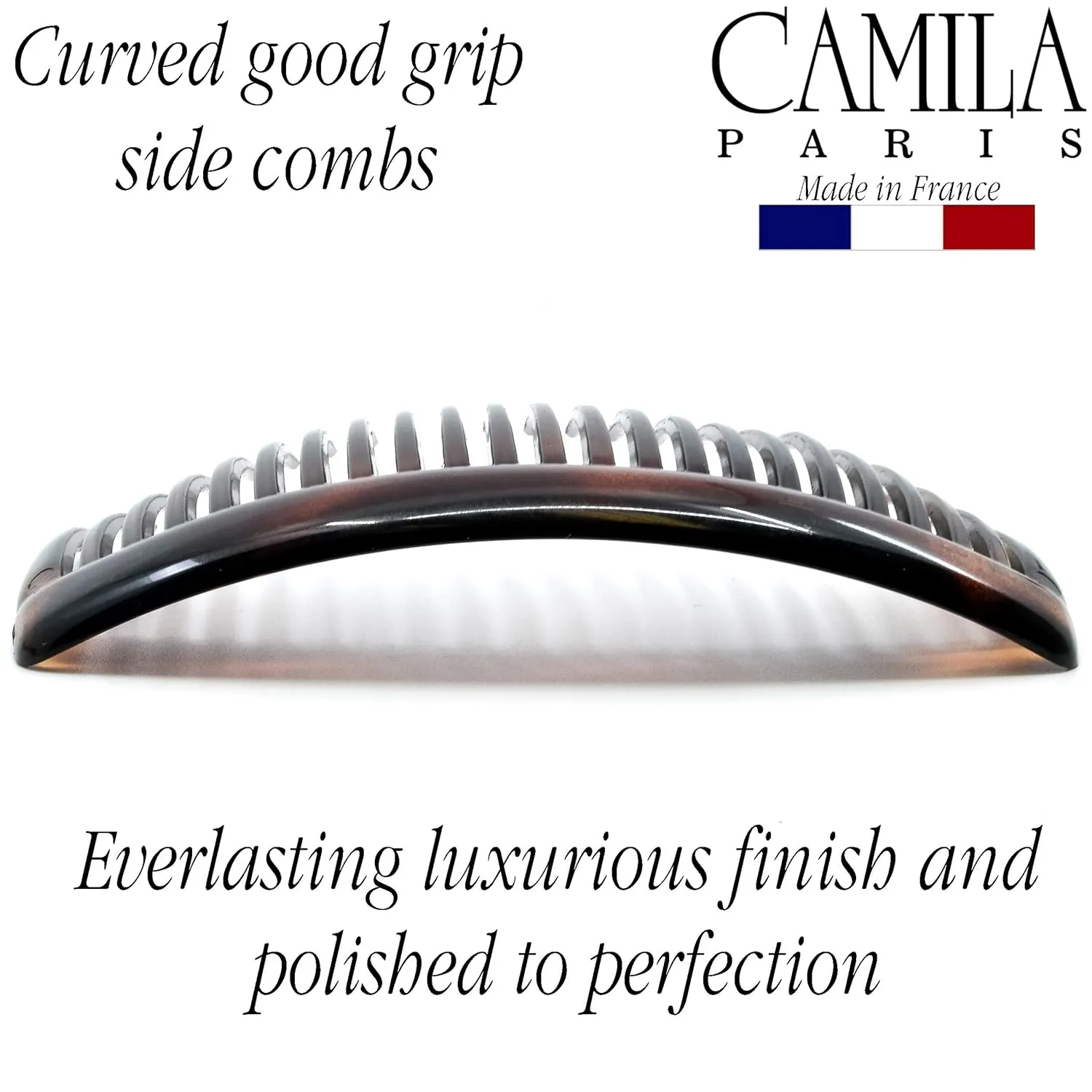 Camila Paris French Side Combs Large 4 Piece Curved Tortoise Shell French Twist Hair Combs Decorative, Strong Hold Hair Clips for Women Bun Chignon Up-Do, Styling Girls Hair Accessories Made in France