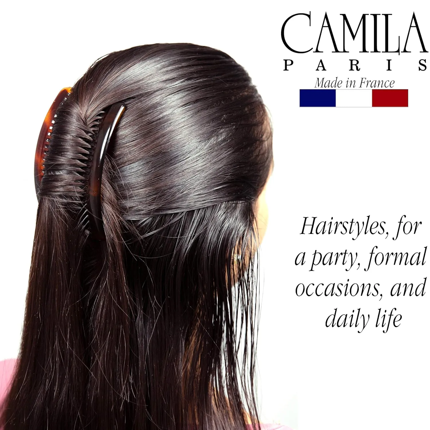 Camila Paris French Side Combs Large 4 Piece Curved Tortoise Shell French Twist Hair Combs Decorative, Strong Hold Hair Clips for Women Bun Chignon Up-Do, Styling Girls Hair Accessories Made in France