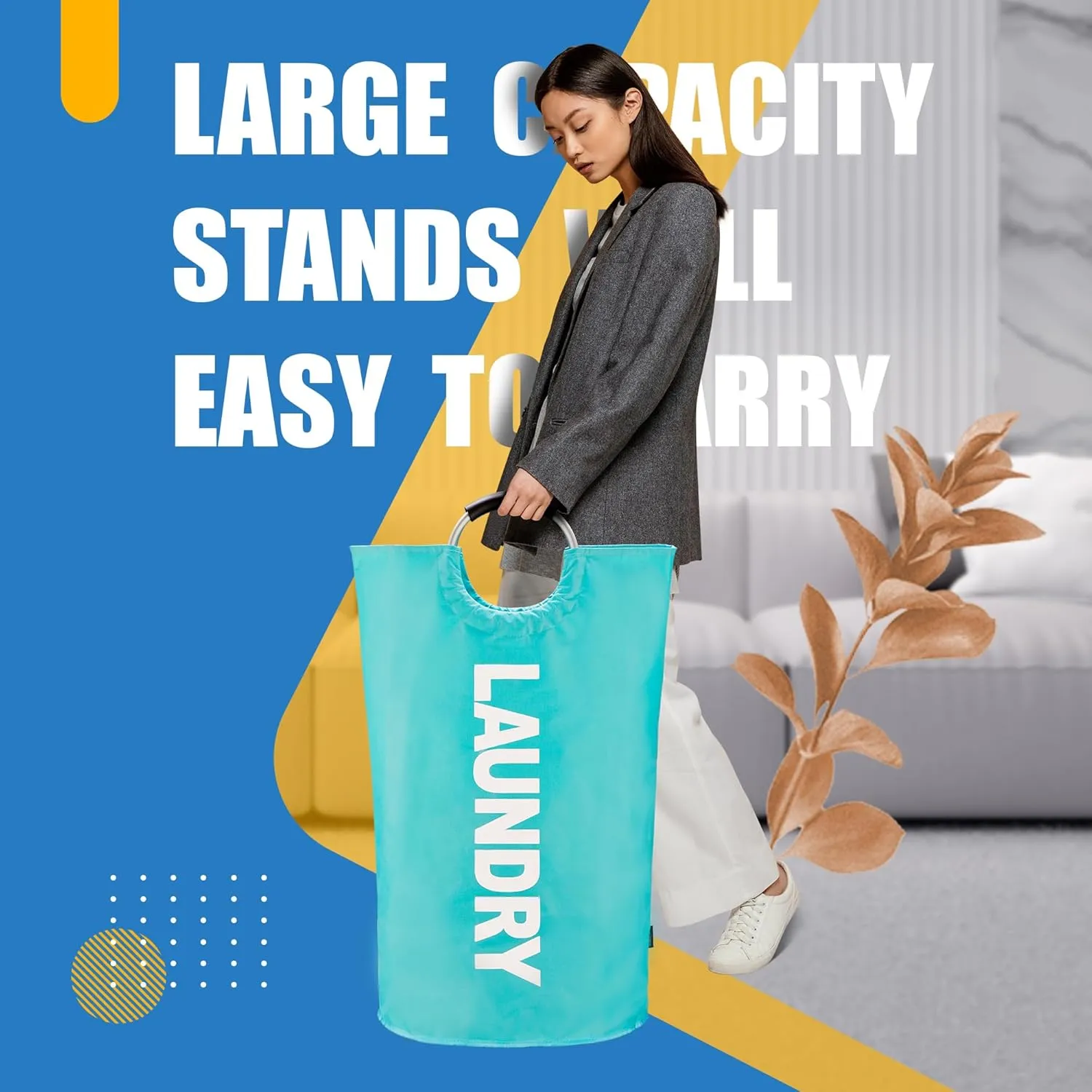Caroeas 90L Laundry Basket (13 Colors), Waterproof Laundry Hamper, Laundry Bag with Padded Handles, Clothes Hamper Stands Up Well, Collapsible Laundry Basket Easy Storage