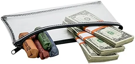 Carousel Checks Inc. Clear Zipper Bank Bags, 10 Pack, 5.5" x 10.5", Sturdy Vinyl, Easy-Slide Nylon Zipper, Double Stitched