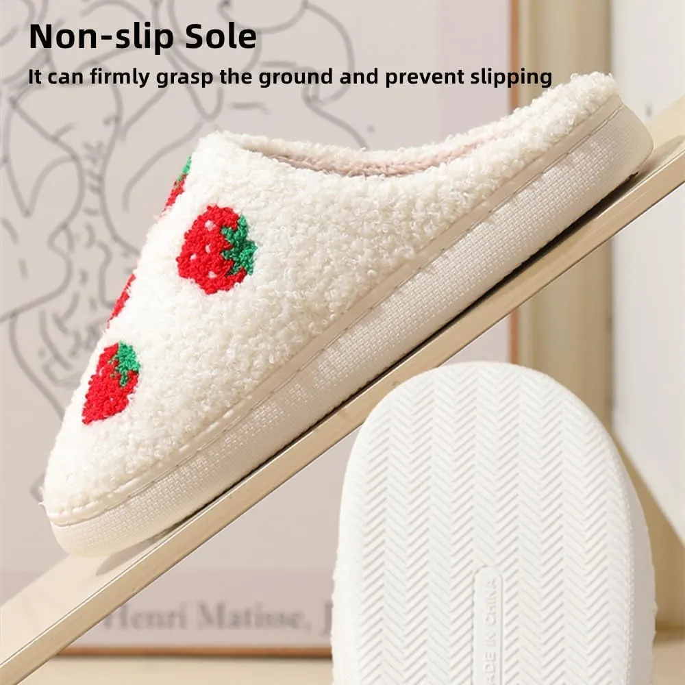 Cartoon Slippers for Women Men, Soft Fluffy Warm Lightweight Non-Slip Cute House Slippers Slip-On Cozy Indoor Outdoor Heart Meet Ne at Night Mushroom Cherry Strawberry Evil Eye Slippers