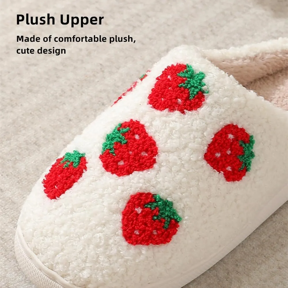 Cartoon Slippers for Women Men, Soft Fluffy Warm Lightweight Non-Slip Cute House Slippers Slip-On Cozy Indoor Outdoor Heart Meet Ne at Night Mushroom Cherry Strawberry Evil Eye Slippers