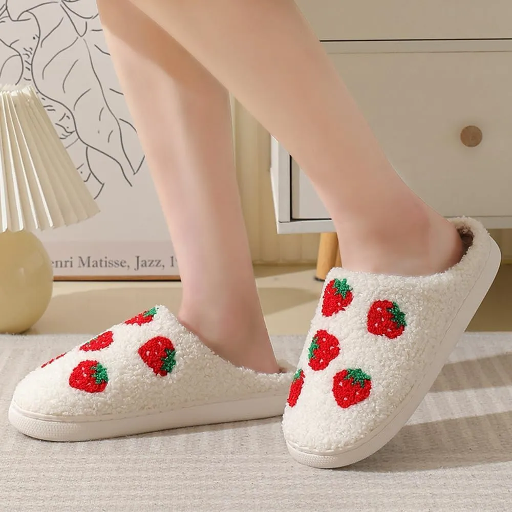 Cartoon Slippers for Women Men, Soft Fluffy Warm Lightweight Non-Slip Cute House Slippers Slip-On Cozy Indoor Outdoor Heart Meet Ne at Night Mushroom Cherry Strawberry Evil Eye Slippers