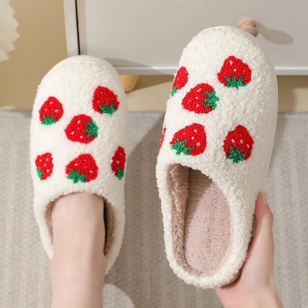 Cartoon Slippers for Women Men, Soft Fluffy Warm Lightweight Non-Slip Cute House Slippers Slip-On Cozy Indoor Outdoor Heart Meet Ne at Night Mushroom Cherry Strawberry Evil Eye Slippers