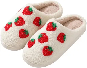 Cartoon Slippers for Women Men, Soft Fluffy Warm Lightweight Non-Slip Cute House Slippers Slip-On Cozy Indoor Outdoor Heart Meet Ne at Night Mushroom Cherry Strawberry Evil Eye Slippers