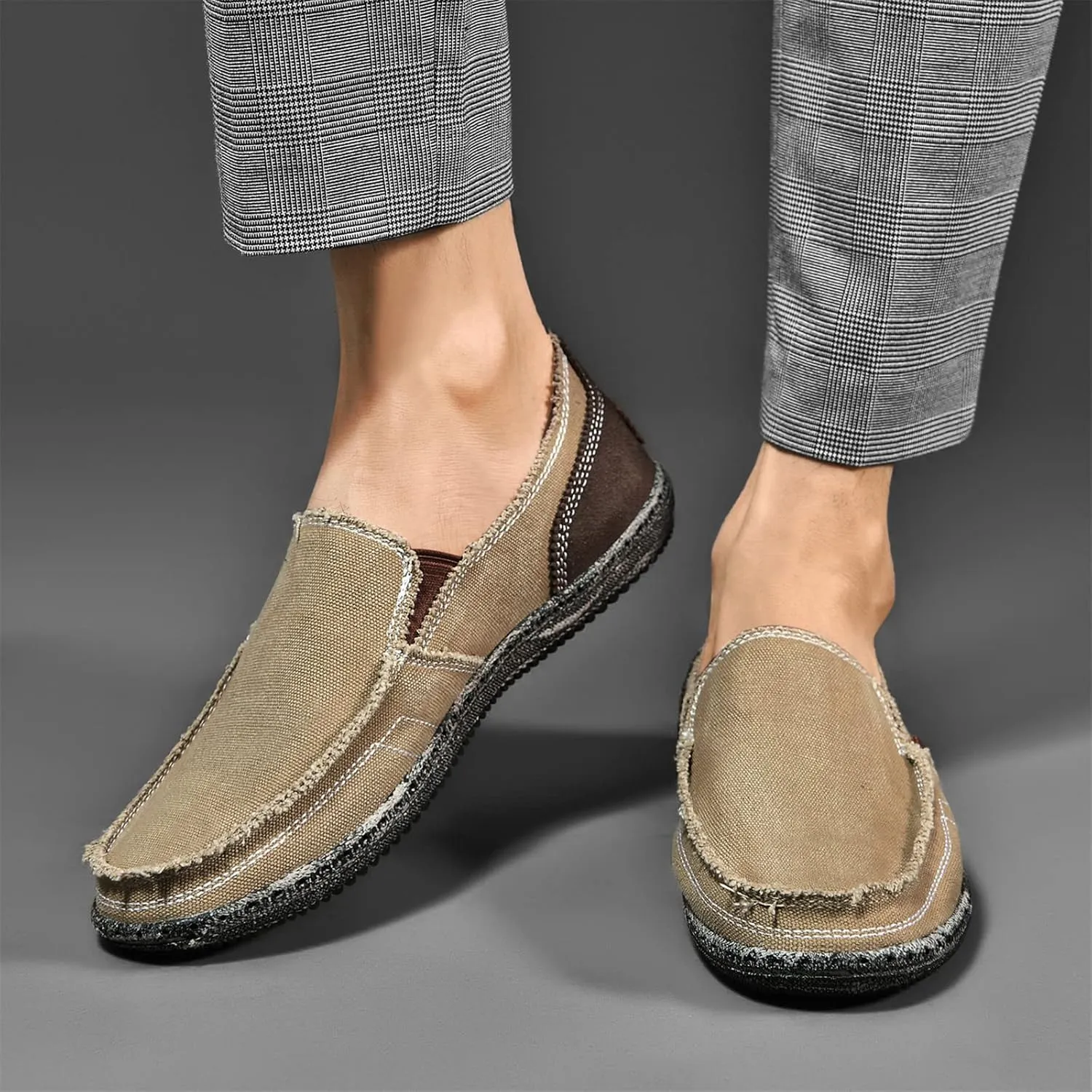 CASMAG Men's Casual Cloth Shoes Canvas Slip on Loafers Leisure Vintage Flat Boat Shoes