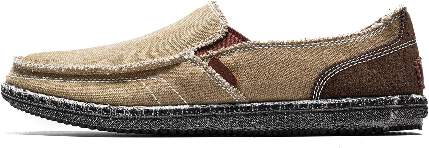 CASMAG Men's Casual Cloth Shoes Canvas Slip on Loafers Leisure Vintage Flat Boat Shoes