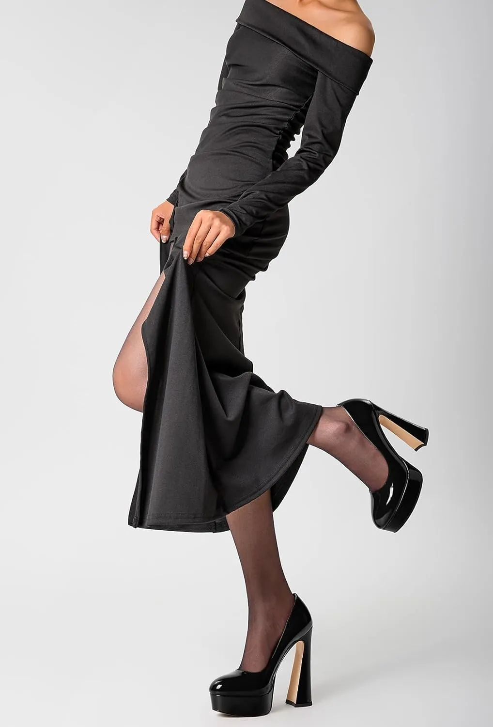 Castamere Womens Chunky Block High Platform Heel Round Toe Pumps Slip-on Office Dress Patent Leather 5.5 Inches Heels