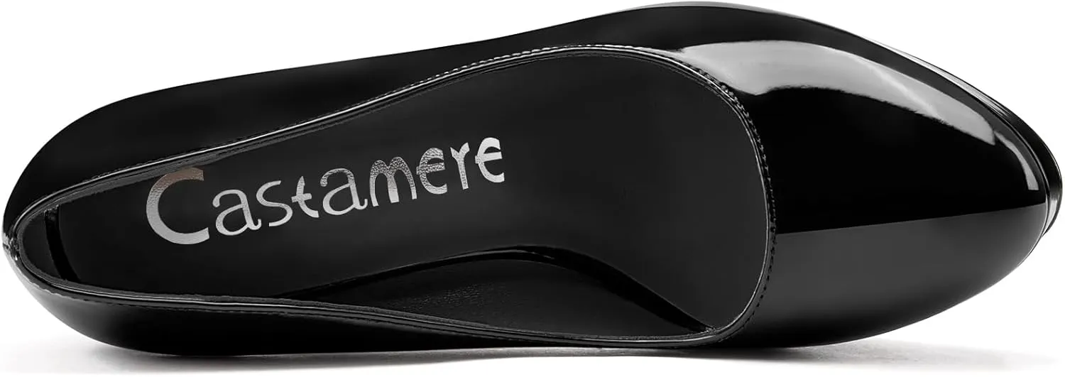 Castamere Womens Chunky Block High Platform Heel Round Toe Pumps Slip-on Office Dress Patent Leather 5.5 Inches Heels