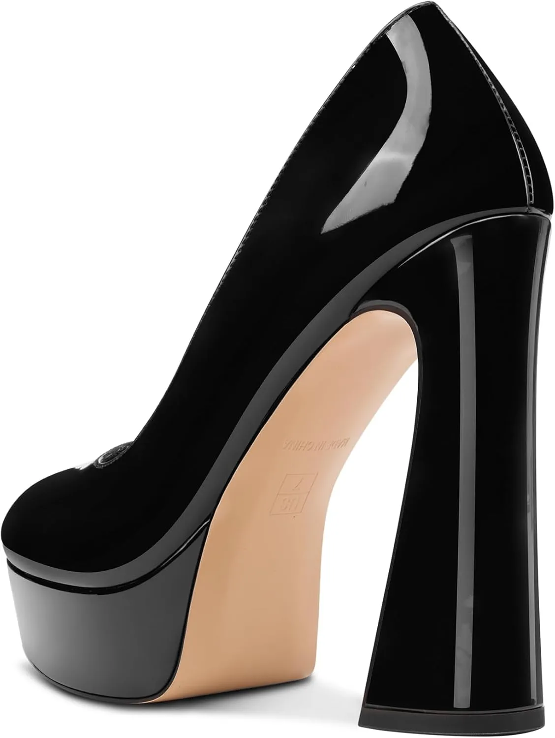 Castamere Womens Chunky Block High Platform Heel Round Toe Pumps Slip-on Office Dress Patent Leather 5.5 Inches Heels