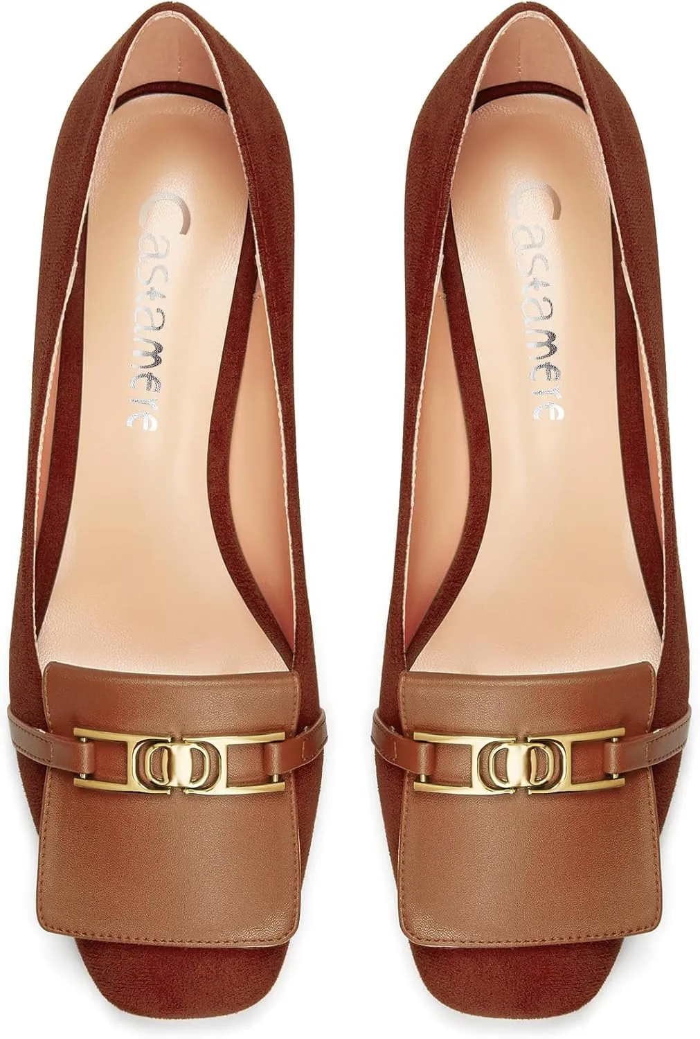 Castamere Womens Chunky Block Mid Heel Square Toe Slip-on Metal Chain Pumps Wedding Prom Dress 2.0 Inches Heels