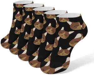 Cat Ankle No Show Socks Soft Loafer Socks Low Cut Non Slip Flat Sock 5 PC